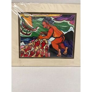 Fitch Lawai'a Hawaiian Fisherman Art Print Matted 8x10 Coastal Decor